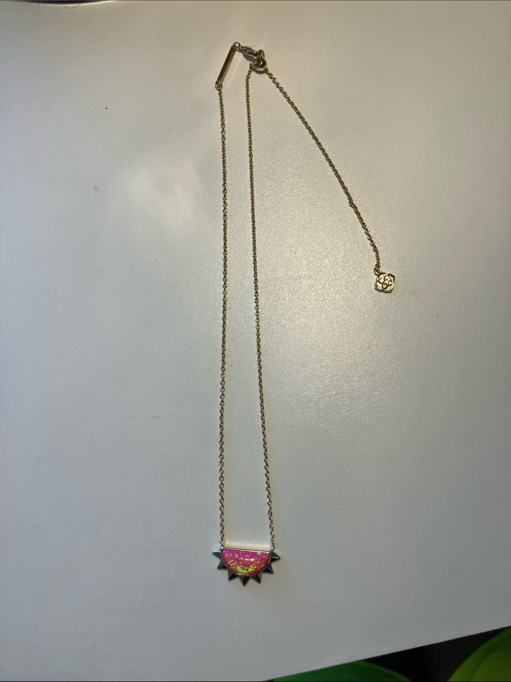 Kendra Scott Pink Kyocera Opal Sunburst Half Moon Necklace - Picture 2 of 5